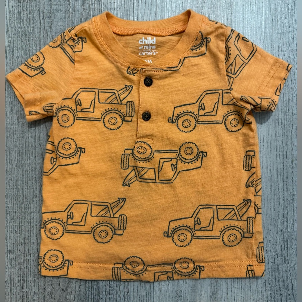 Carter’s Orange & Gray Beach Bound Short Sleeve Placket Shirt. Size 18M.